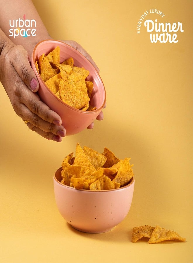 Urban Space مجموعة أوعية سيراميك مصنوعة يدوياً من Urban Space، مكونة من قطعتين، آمنة للاستخدام في الميكروويف، مناسبة للوجبات الخفيفة والحبوب والسلطة، وأوعية خلط للمطبخ (السعة - 450 مل، مجموعة من قطعتين، لون وردي دافئ). - Image 2